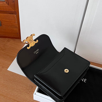 CELINE 25S BUSINESS CARD HOLDER 10 IN BLACK TRIOPMHE CANVAS AND CALFSKIN