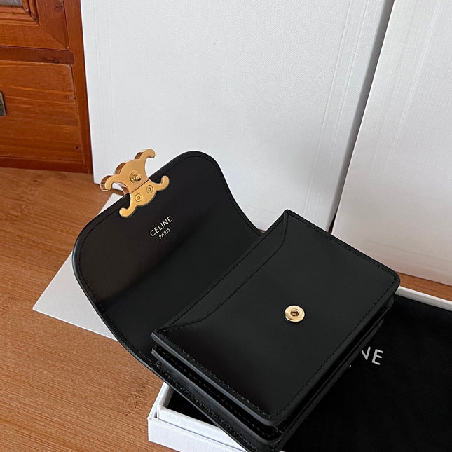 CELINE 25S BUSINESS CARD HOLDER 10 IN BLACK TRIOPMHE CANVAS AND CALFSKIN