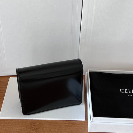 CELINE 25S BUSINESS CARD HOLDER 10 IN BLACK TRIOPMHE CANVAS AND CALFSKIN