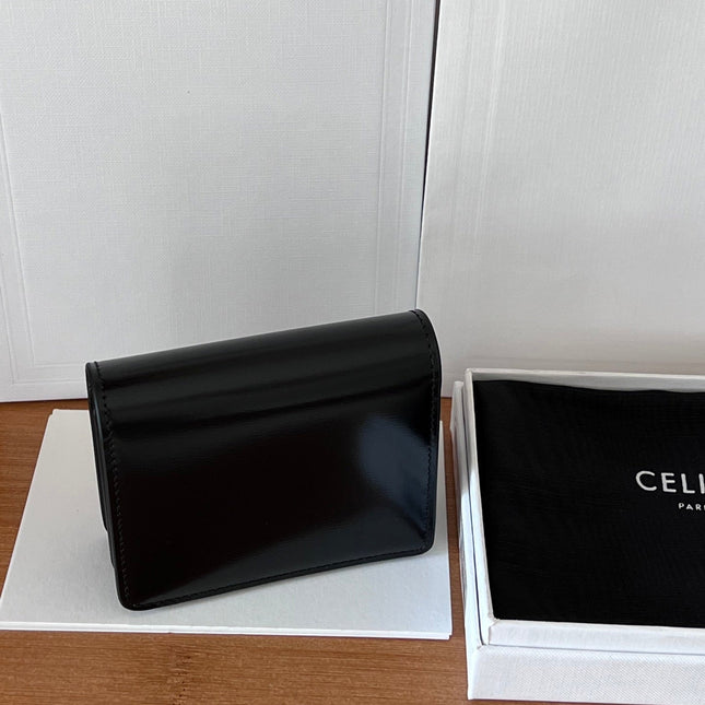 CELINE 25S BUSINESS CARD HOLDER 10 IN BLACK TRIOPMHE CANVAS AND CALFSKIN