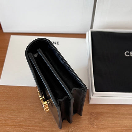 CELINE 25S BUSINESS CARD HOLDER 10 IN BLACK TRIOPMHE CANVAS AND CALFSKIN