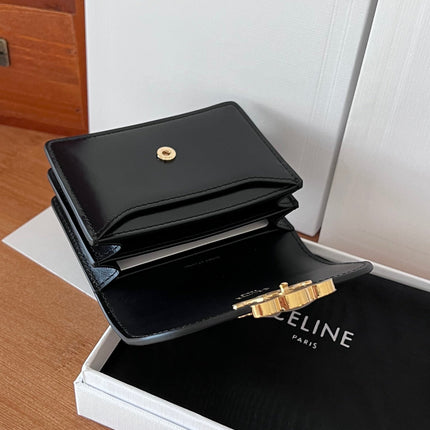 CELINE 25S BUSINESS CARD HOLDER 10 IN BLACK TRIOPMHE CANVAS AND CALFSKIN