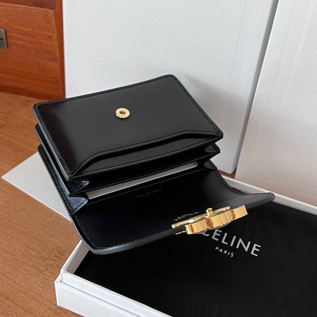 CELINE 25S BUSINESS CARD HOLDER 10 IN BLACK TRIOPMHE CANVAS AND CALFSKIN