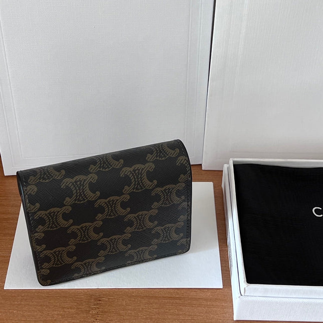 CELINE 25S BUSINESS CARD HOLDER 10 IN TRIOPMHE CANVAS AND CALFSKIN