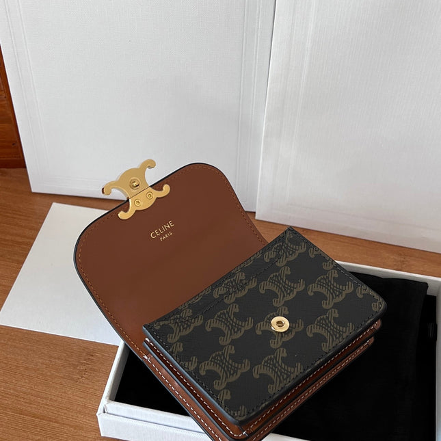 CELINE 25S BUSINESS CARD HOLDER 10 IN TRIOPMHE CANVAS AND CALFSKIN