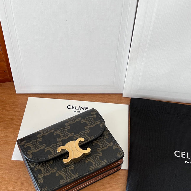 CELINE 25S BUSINESS CARD HOLDER 10 IN TRIOPMHE CANVAS AND CALFSKIN