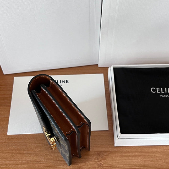 CELINE 25S BUSINESS CARD HOLDER 10 IN TRIOPMHE CANVAS AND CALFSKIN