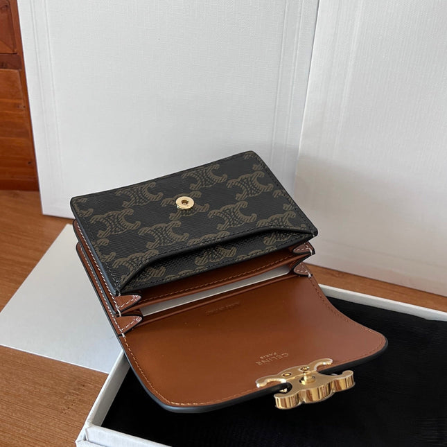 CELINE 25S BUSINESS CARD HOLDER 10 IN TRIOPMHE CANVAS AND CALFSKIN