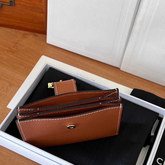 CELINE 25S TRIOMPHE TRIFOLD WALLET 11 IN BROWN CALFSKIN GOLD HARDWARE