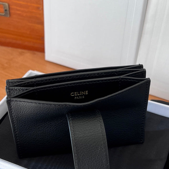 CELINE 25S TRIOMPHE TRIFOLD WALLET 11 IN BLACK CALFSKIN GOLD HARDWARE