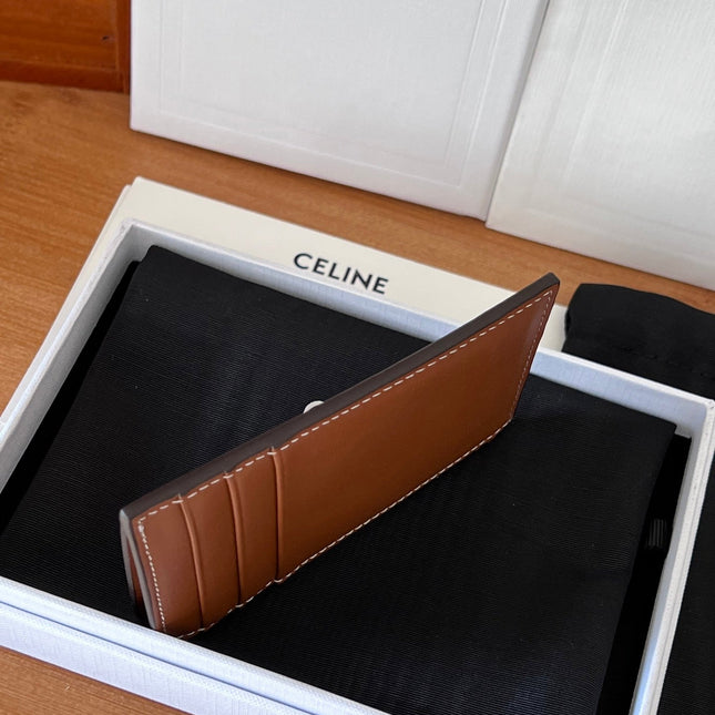 CELINE 25S ZIPPED CARD HOLDER 11 IN BROWN CALFSKIN GOLD HARDWARE