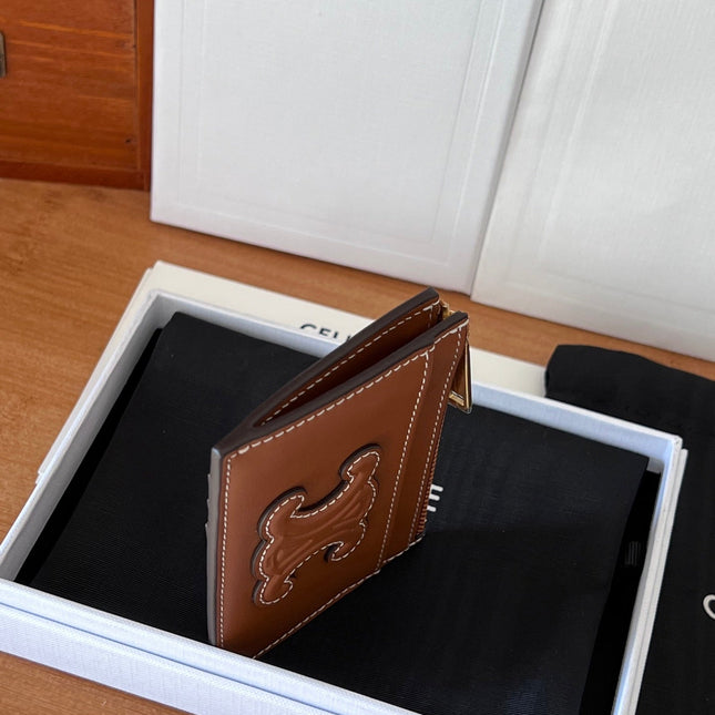 CELINE 25S ZIPPED CARD HOLDER 11 IN BROWN CALFSKIN GOLD HARDWARE