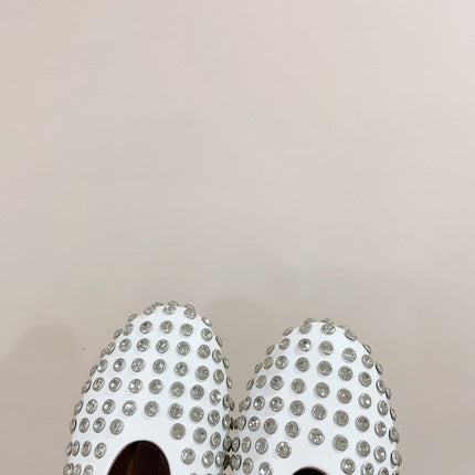 ALAIA MARY JANE SHOES IN WHITE LAMBKIN ATTACH RHINSTONES