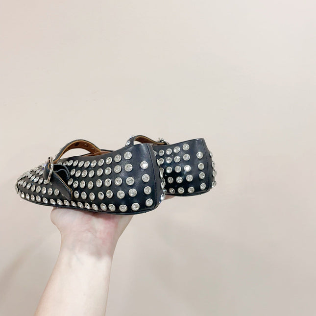 ALAIA MARY JANE SHOES IN BLACK LAMBKIN ATTACH RHINSTONES