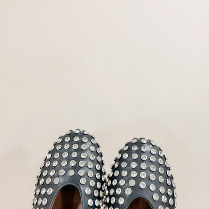 ALAIA MARY JANE SHOES IN BLACK LAMBKIN ATTACH RHINSTONES