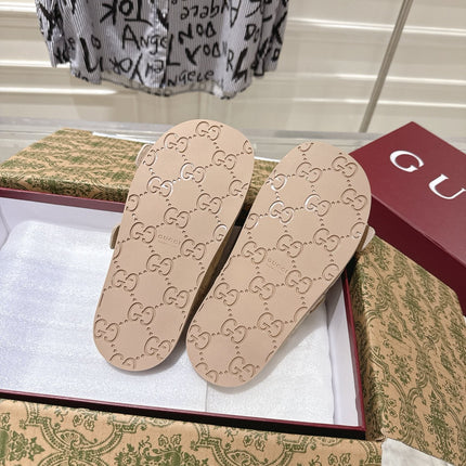 SANDALS IN NUDE BEIGE SUEDE EMBOSSED LOGO SILVER HARDWARE