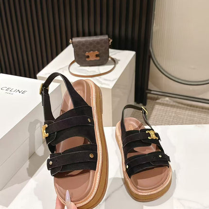 CELINE 25S TIPPI TRIOMPHE SANDAL IN BLACK CALFSKIN SUEDE