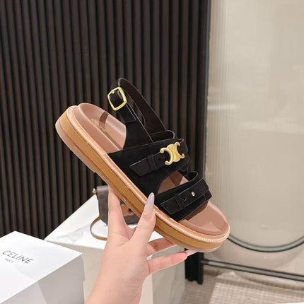 CELINE 25S TIPPI TRIOMPHE SANDAL IN BLACK CALFSKIN SUEDE