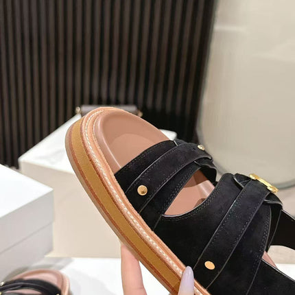 CELINE 25S TIPPI TRIOMPHE SANDAL IN BLACK CALFSKIN SUEDE