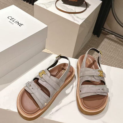CELINE 25S TIPPI TRIOMPHE SANDAL IN LIGHT GRAY CALFSKIN SUEDE
