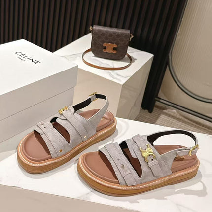 CELINE 25S TIPPI TRIOMPHE SANDAL IN LIGHT GRAY CALFSKIN SUEDE