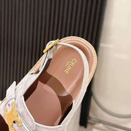 CELINE 25S TIPPI TRIOMPHE SANDAL IN LIGHT GRAY CALFSKIN SUEDE