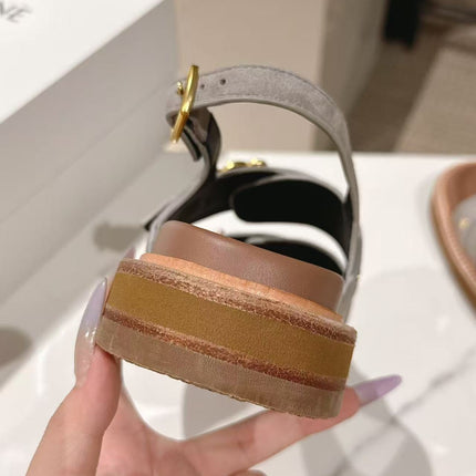 CELINE 25S TIPPI TRIOMPHE SANDAL IN LIGHT GRAY CALFSKIN SUEDE