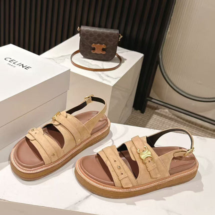 CELINE 25S TIPPI TRIOMPHE SANDAL IN LIGHT BROWN CALFSKIN SUEDE