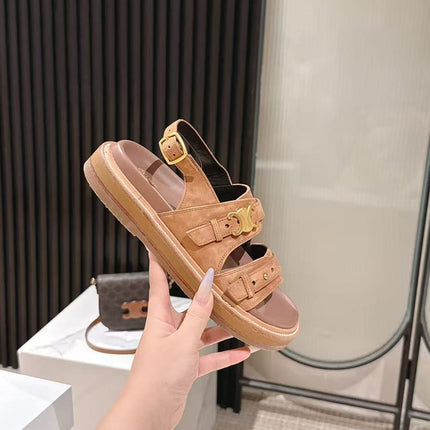 CELINE 25S TIPPI TRIOMPHE SANDAL IN BROWN CALFSKIN SUEDE