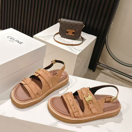 CELINE 25S TIPPI TRIOMPHE SANDAL IN BROWN CALFSKIN SUEDE