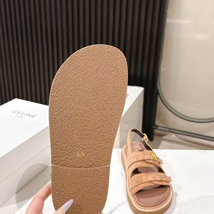 CELINE 25S TIPPI TRIOMPHE SANDAL IN BROWN CALFSKIN SUEDE