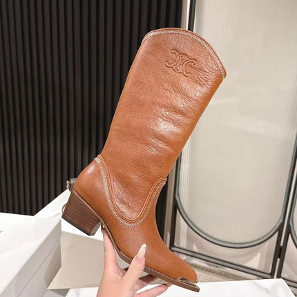 CELINE 25S HIGH BOOTS FOR FALL AND WINTER 45MM IN BURNT ORANGE CALFSKIN