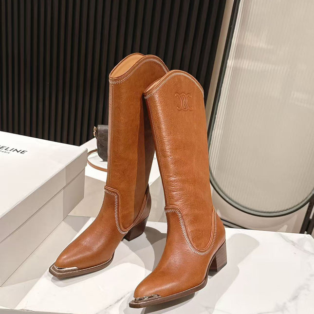CELINE 25S HIGH BOOTS FOR FALL AND WINTER 45MM IN BURNT ORANGE CALFSKIN