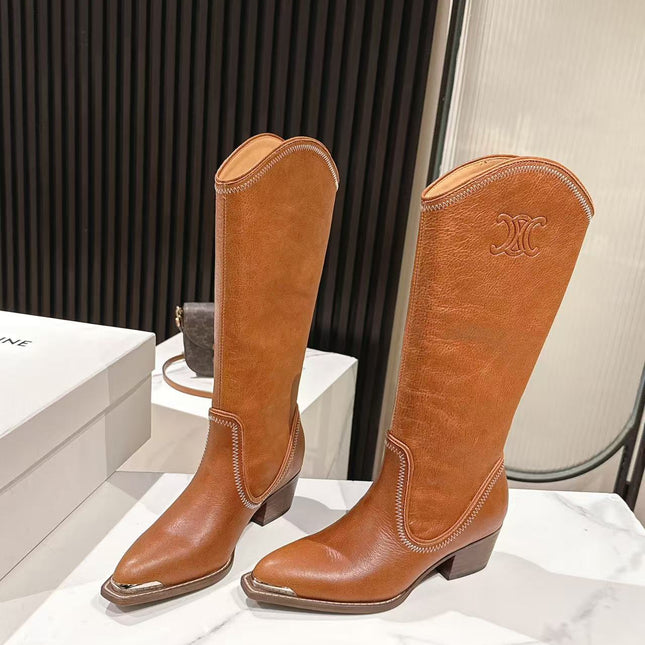 CELINE 25S HIGH BOOTS FOR FALL AND WINTER 45MM IN BURNT ORANGE CALFSKIN