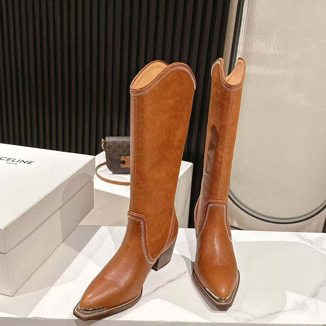 CELINE 25S HIGH BOOTS FOR FALL AND WINTER 45MM IN BURNT ORANGE CALFSKIN