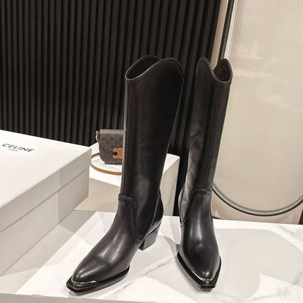 CELINE 25S HIGH BOOTS FOR FALL AND WINTER 45MM IN BLACK CALFSKIN