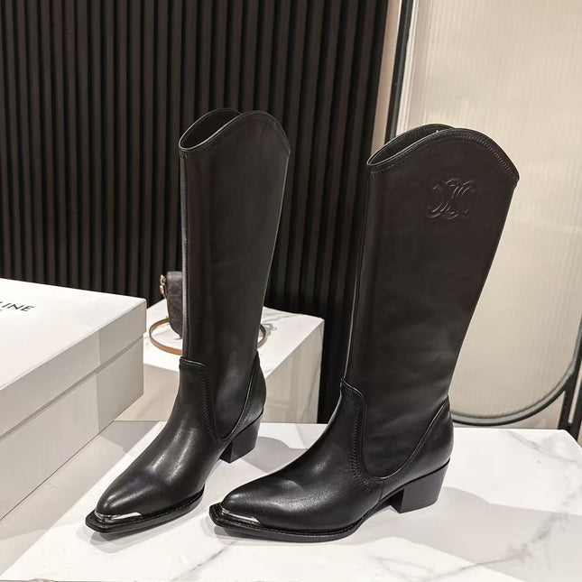 CELINE 25S HIGH BOOTS FOR FALL AND WINTER 45MM IN BLACK CALFSKIN