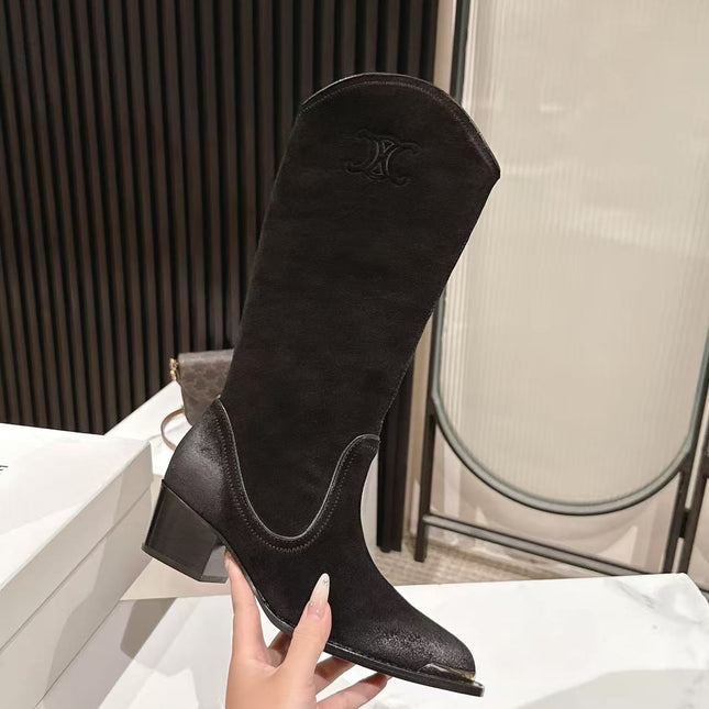 CELINE 25S HIGH BOOTS FOR FALL AND WINTER 45MM IN BLACK SUEDE