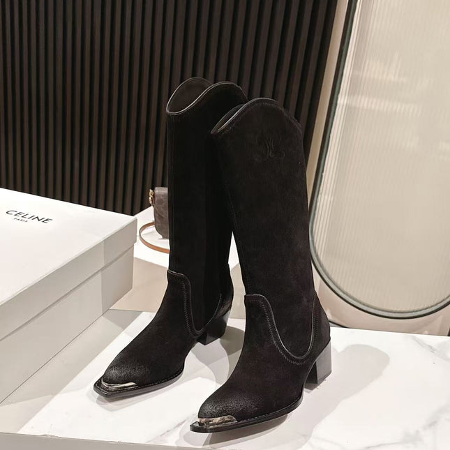 CELINE 25S HIGH BOOTS FOR FALL AND WINTER 45MM IN BLACK SUEDE