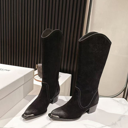 CELINE 25S HIGH BOOTS FOR FALL AND WINTER 45MM IN BLACK SUEDE