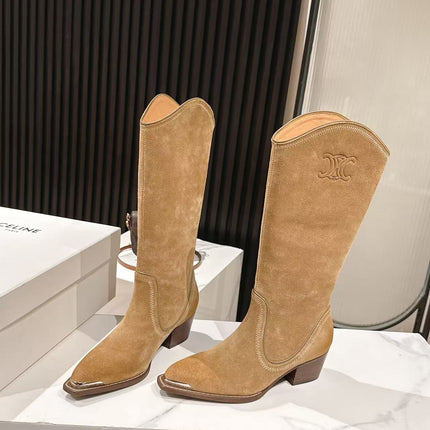 CELINE 25S HIGH BOOTS FOR FALL AND WINTER 45MM IN LIGHT BROWN SUEDE