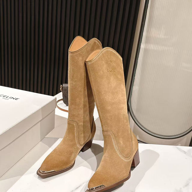 CELINE 25S HIGH BOOTS FOR FALL AND WINTER 45MM IN LIGHT BROWN SUEDE