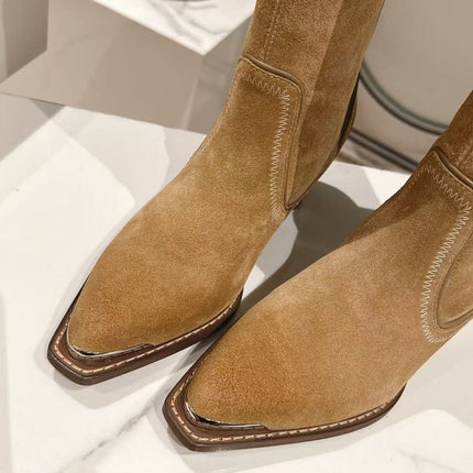 CELINE 25S HIGH BOOTS FOR FALL AND WINTER 45MM IN LIGHT BROWN SUEDE