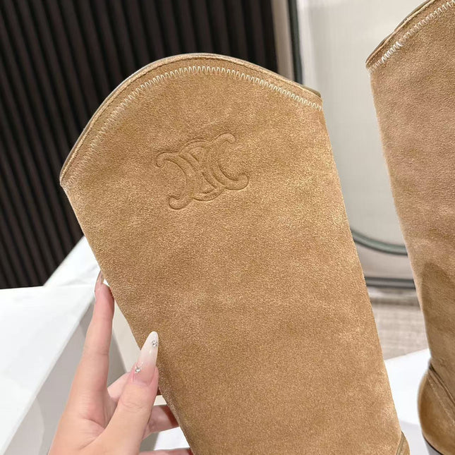 CELINE 25S HIGH BOOTS FOR FALL AND WINTER 45MM IN LIGHT BROWN SUEDE
