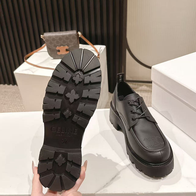 CELINE 25S THICK SOLED LOAFERS 50MM IN BLACK CALFSKIN