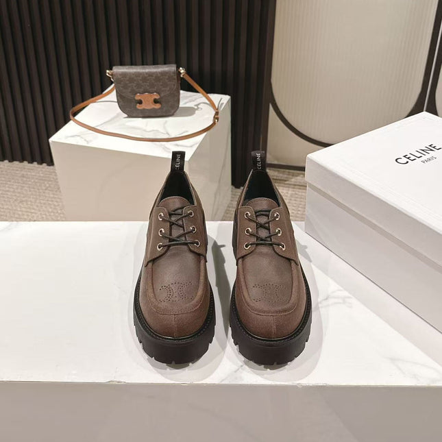 CELINE 25S THICK SOLED LOAFERS 50MM IN BROWN CALFSKIN