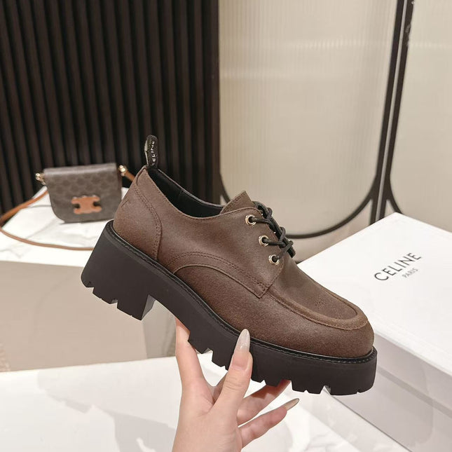 CELINE 25S THICK SOLED LOAFERS 50MM IN BROWN CALFSKIN