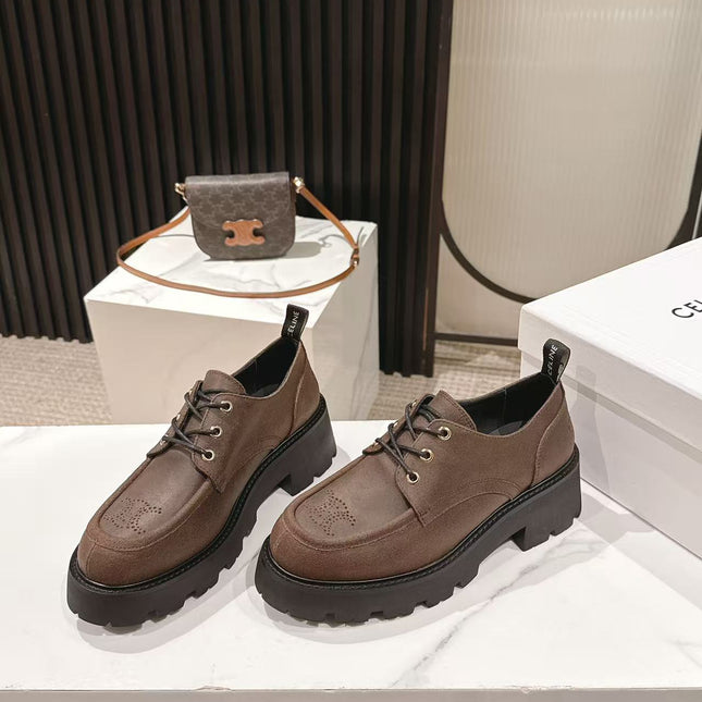 CELINE 25S THICK SOLED LOAFERS 50MM IN BROWN CALFSKIN