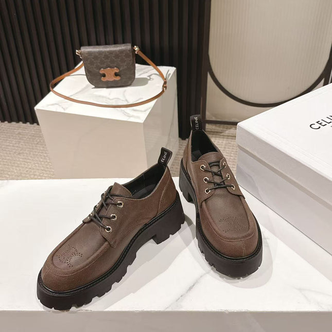 CELINE 25S THICK SOLED LOAFERS 50MM IN BROWN CALFSKIN