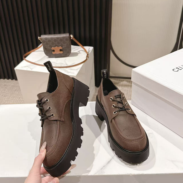 CELINE 25S THICK SOLED LOAFERS 50MM IN BROWN CALFSKIN